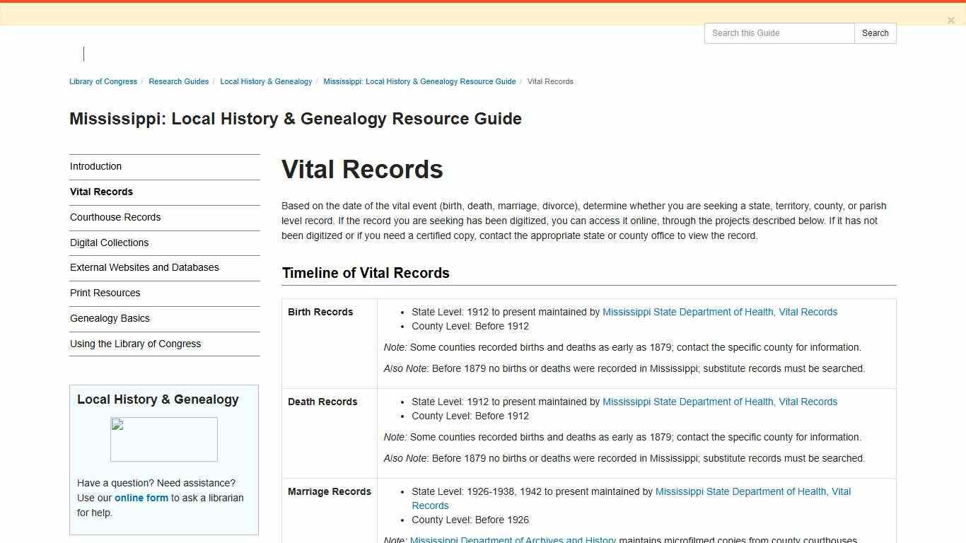 Vital Records - Mississippi: Local History & Genealogy Resource Guide - Research Guides at Library of Congress