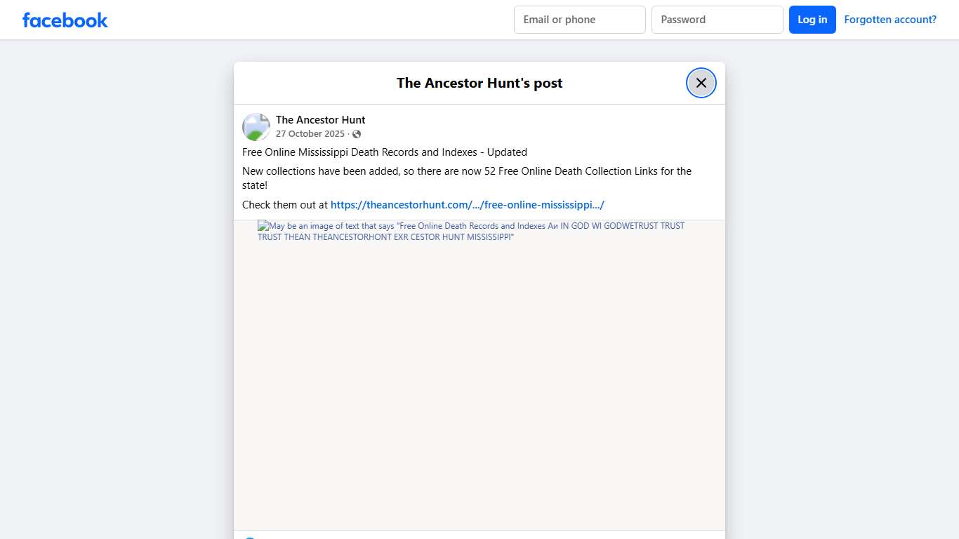 Free Online Mississippi Death Records... - The Ancestor Hunt | Facebook